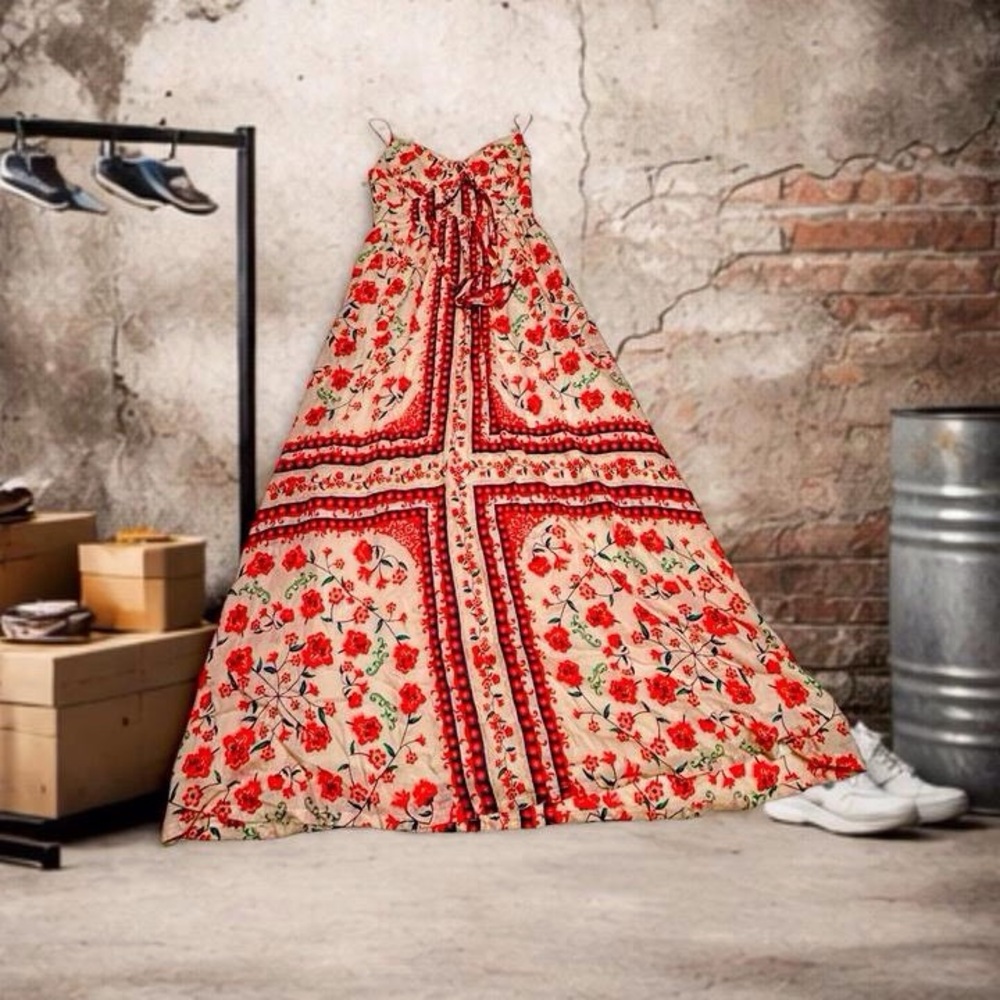 FARM Rio Cream Maxi Dress with Red Floral Motif - Picture 2 of 6
